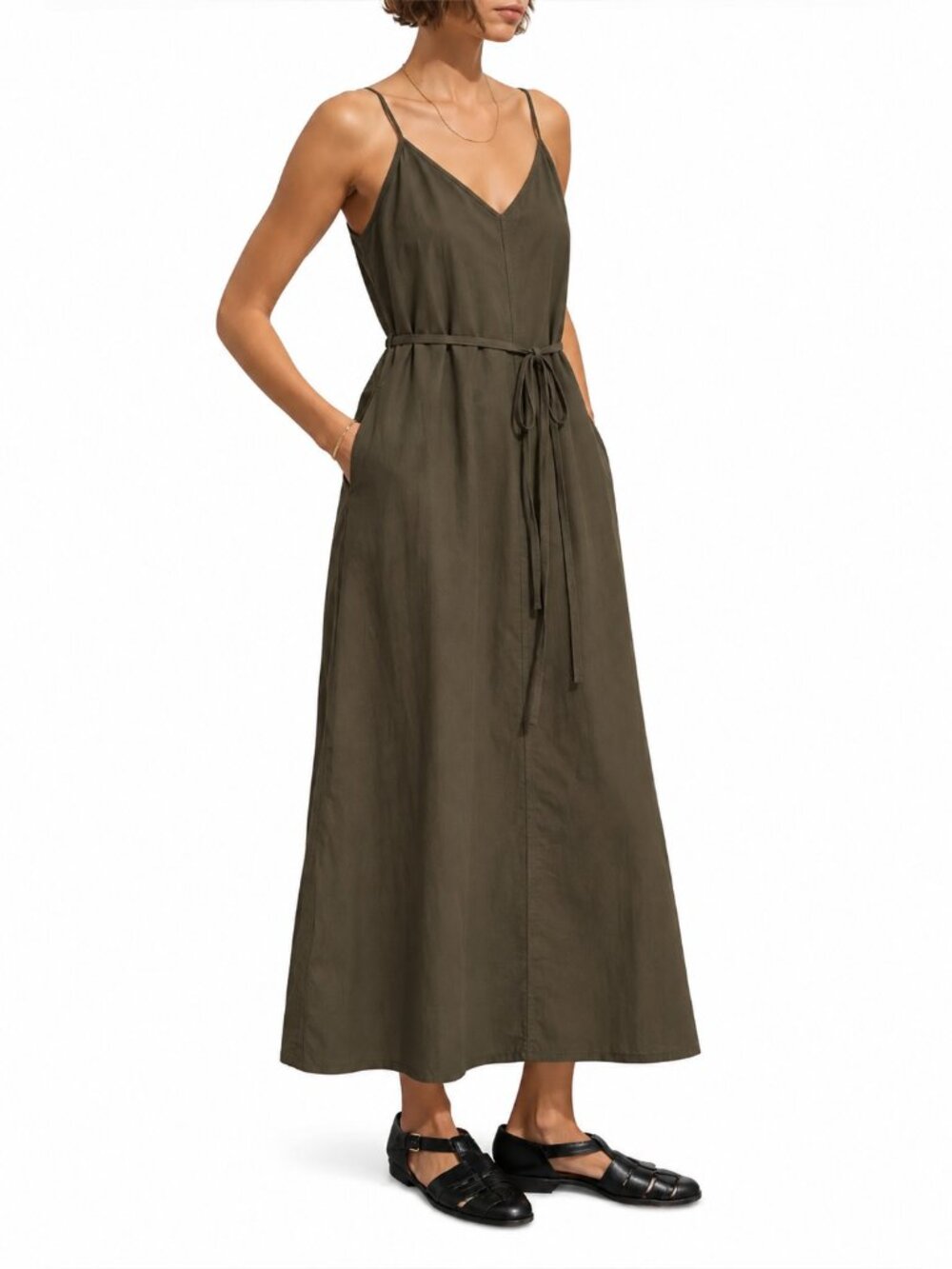 Buck Mason Mainstay Cotton Maxi Slip Dress in Bay Leaf NWT
